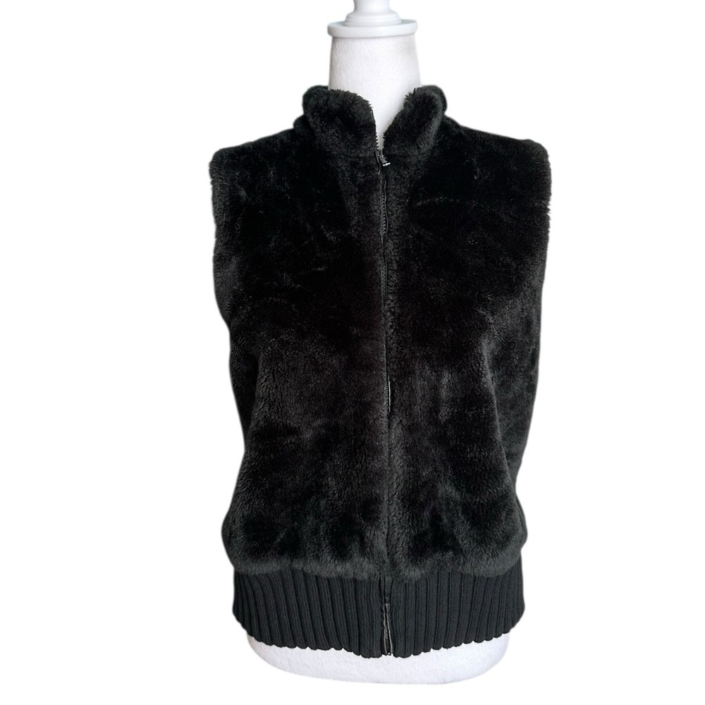 Carly St. Claire Black Sleeveless Faux Fur Women's Zip Up Jacket Size Small